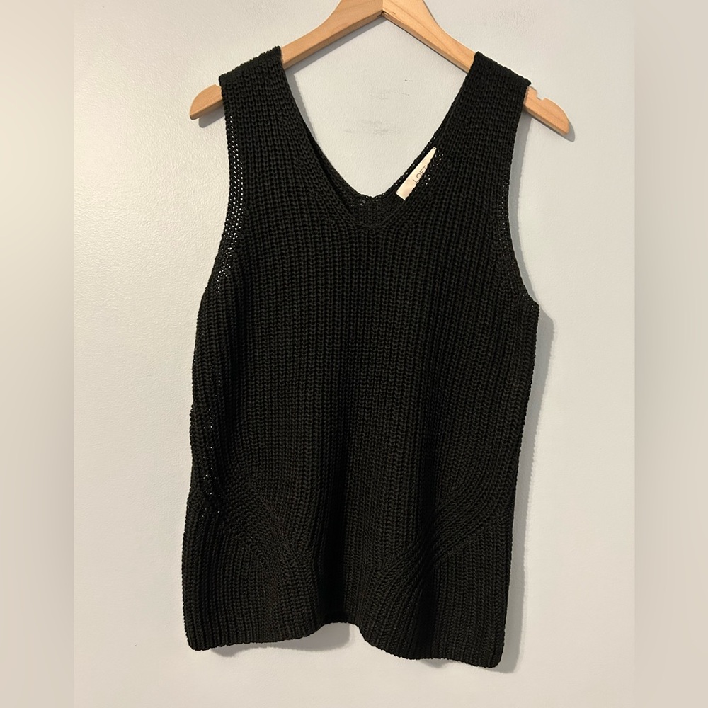 Black knit double V tank in size large. Purchased at Loft.